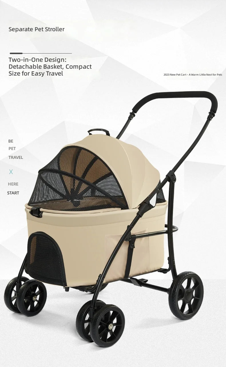 Pet Stroller for Small to Medium Dogs and Cats, Foldable and Detachable, Lightweight Portable Carrier, Travel Pet Carriage