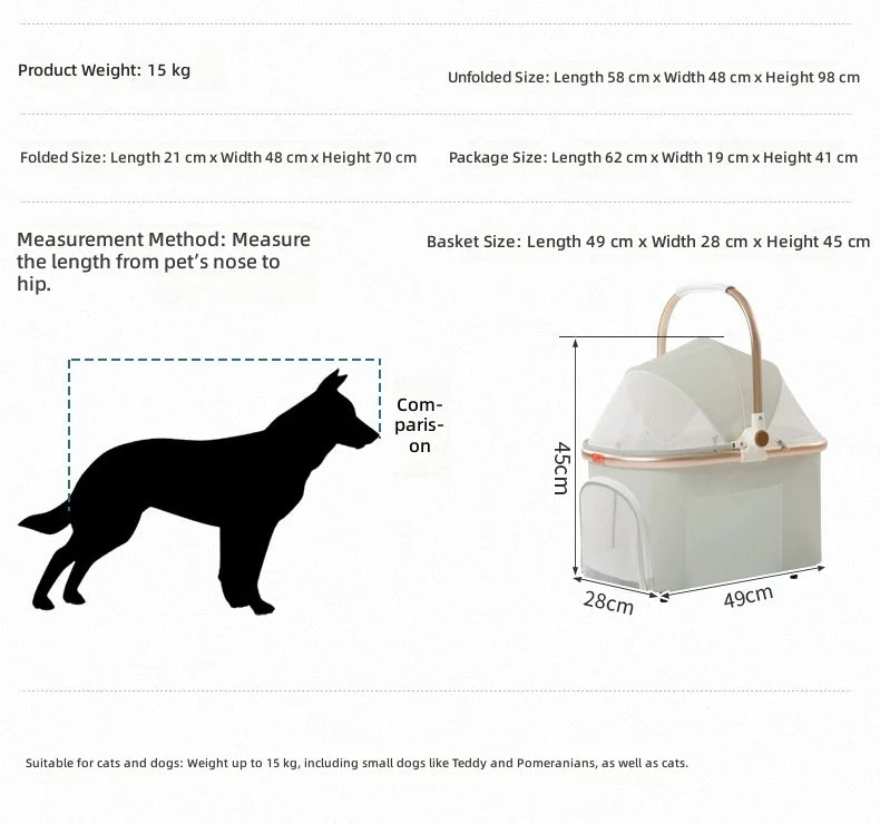 Pet Stroller for Small Dogs and Cats, Portable Foldable Dog Cart, Lightweight Retractable Pet Carrier, Easy Travel