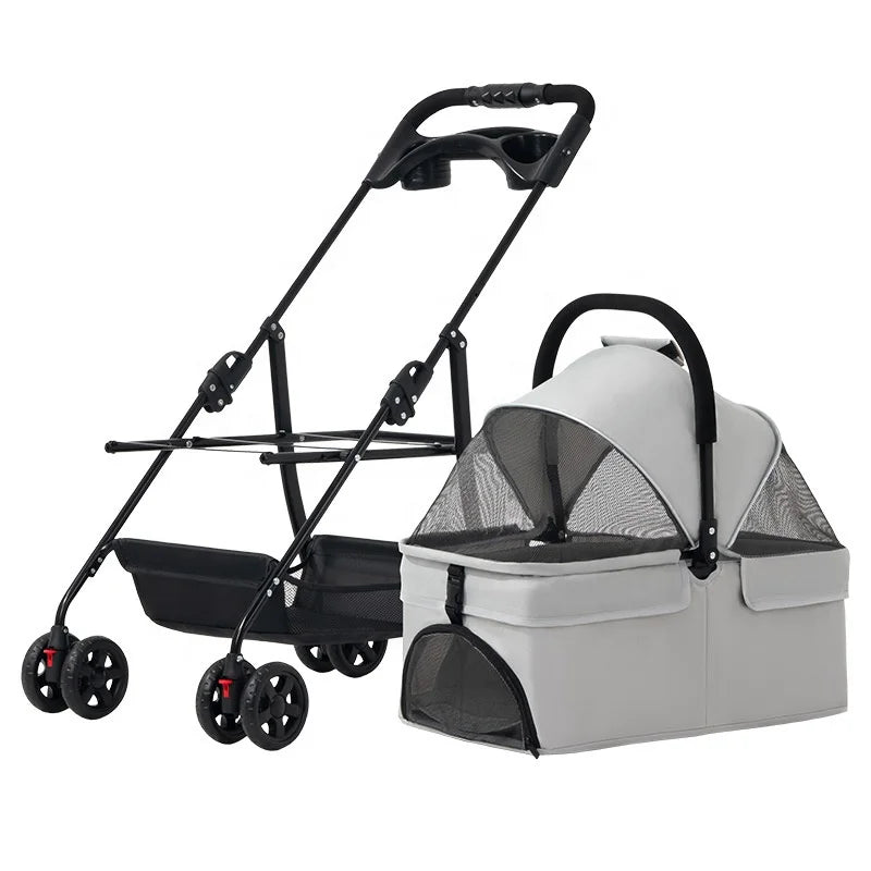 Foldable 4-Wheel Lightweight Eco-Friendly All-Season Pet Stroller Oxford Metal Frame Portable For Small Medium Pets 17kg Maximum