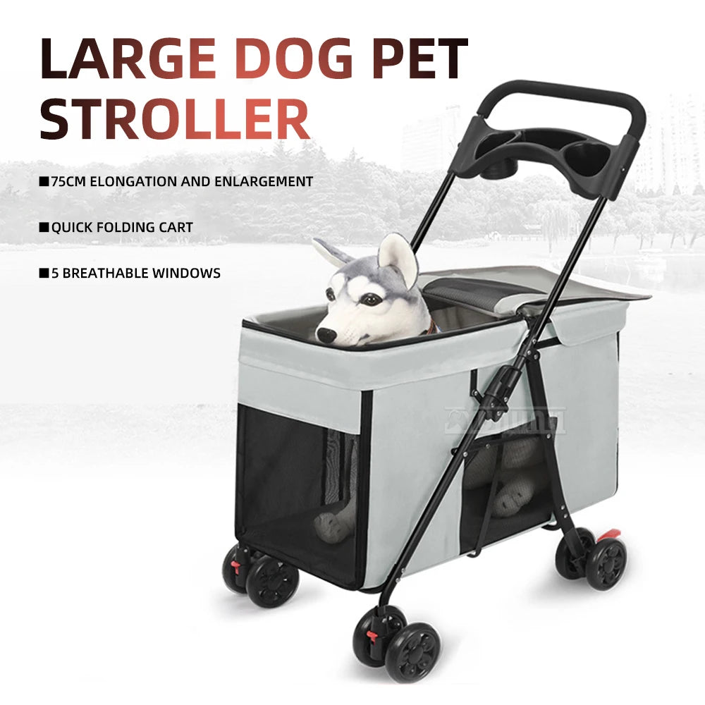 Portable Pet strollers for medium and large dogs cats foldable Outdoor pet travel cart