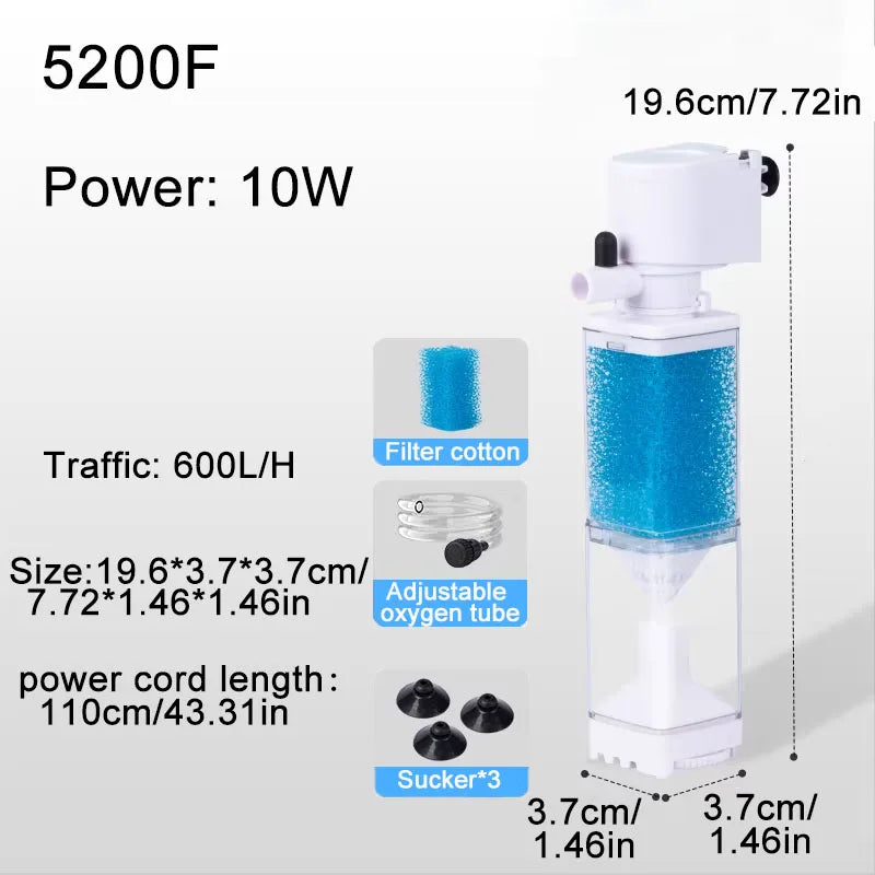 Silent 220V Internal Aquarium Filter Pump (Anti-Backflow, Oxygen Aerator, Wave Maker, Submersible)