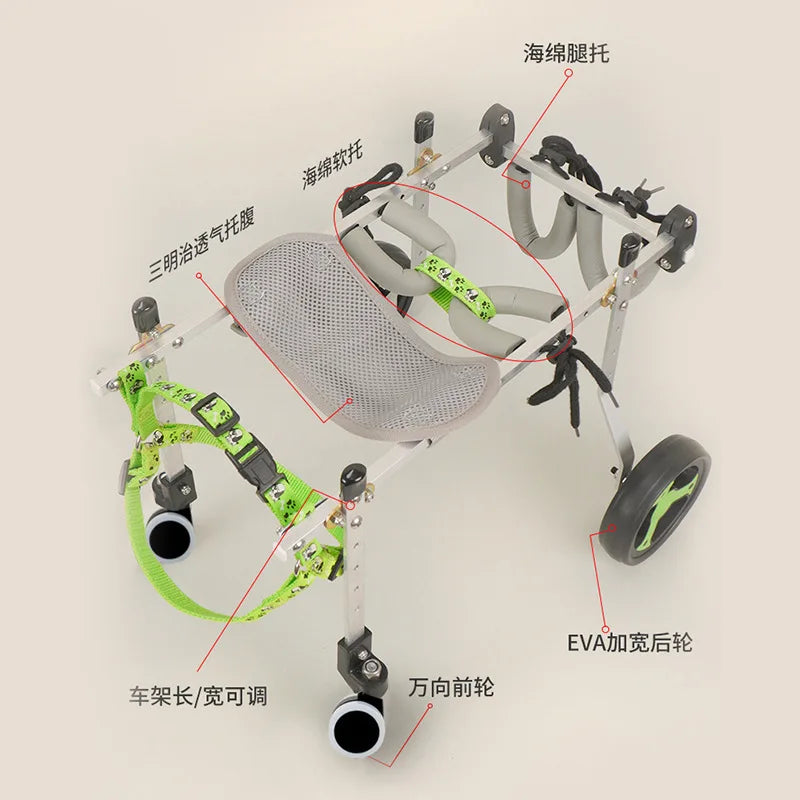 Metal 4-Wheel Dog Wheelchair for Disabled & Elderly Pets - Hind Leg Support Aid for Dogs & Cats