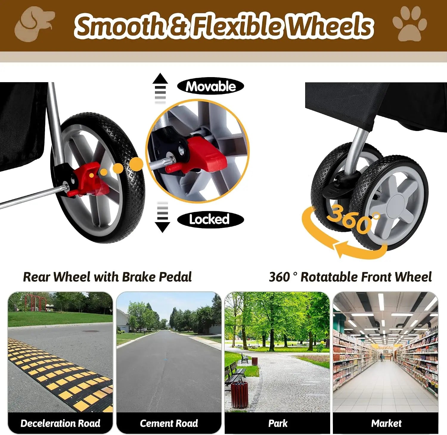 Foldable 4-Wheel Pet Stroller for Small Dogs & Cats, Breathable Mesh, Cup Holder & Storage Basket, Black