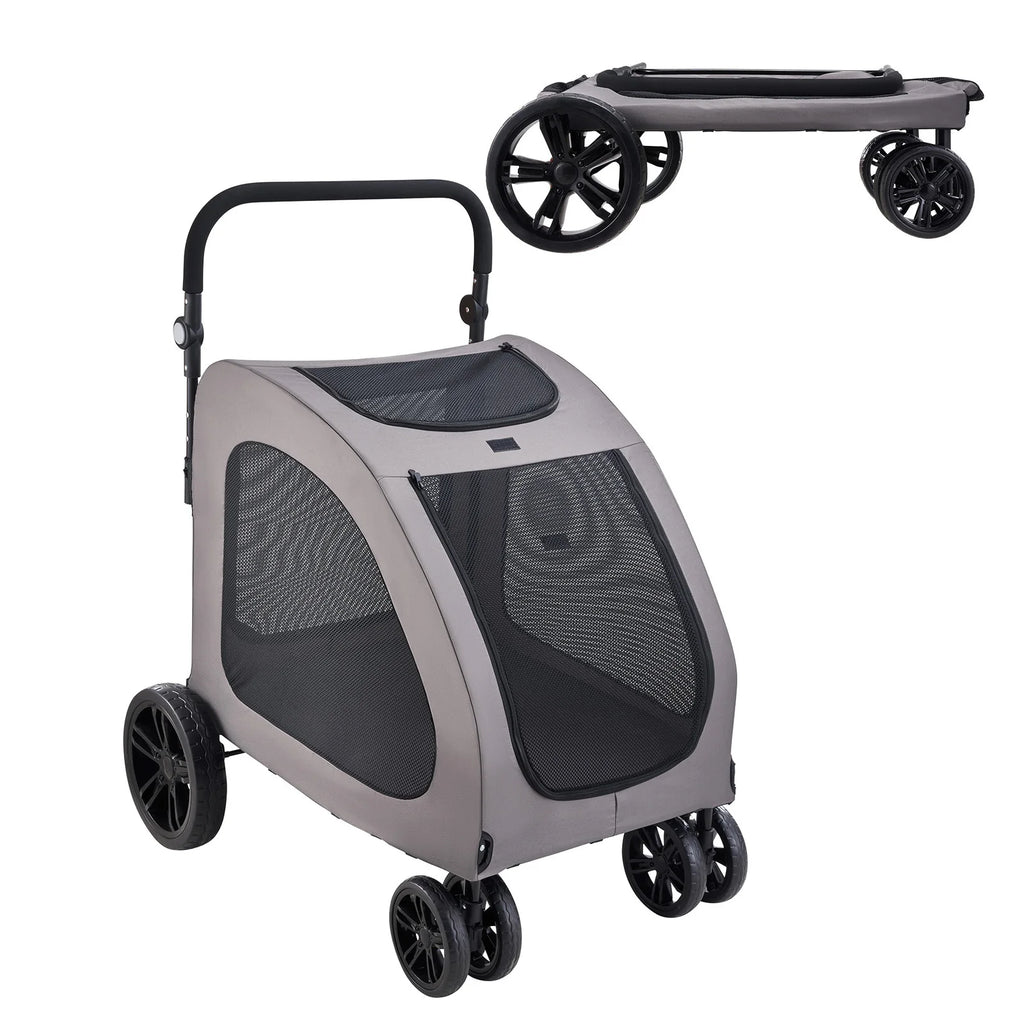 SucceBuy Pet Stroller Portable Puppy Stroller Carrier w/ Breathable Mesh Windows&Height-Adjustable Height Stroller for Cats Dogs