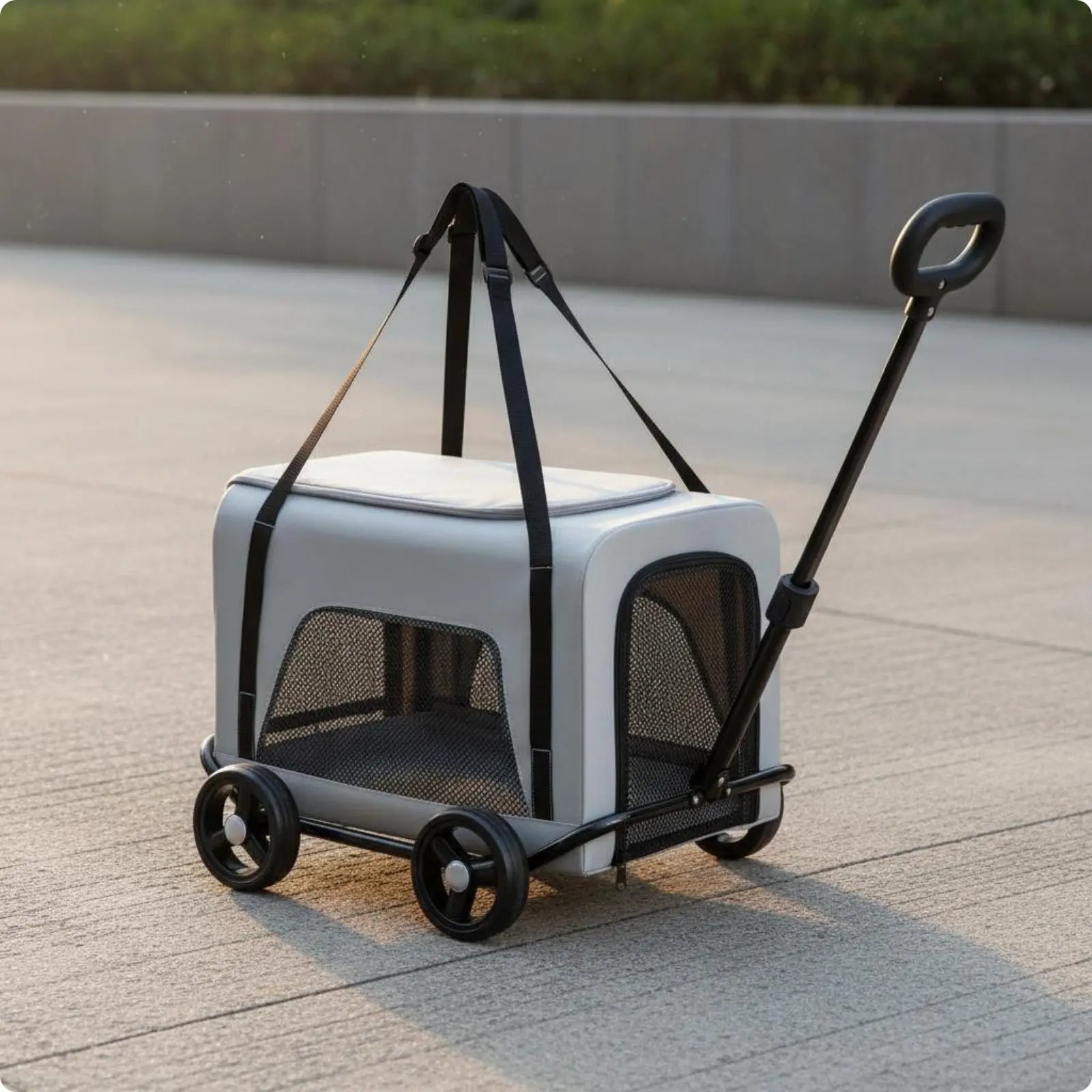 Foldable Pet Stroller Breathable Mesh Small Dog Feline Trolley Bag Pet Trolley Carrier Telescoping Handle Feline Rolling Carrier