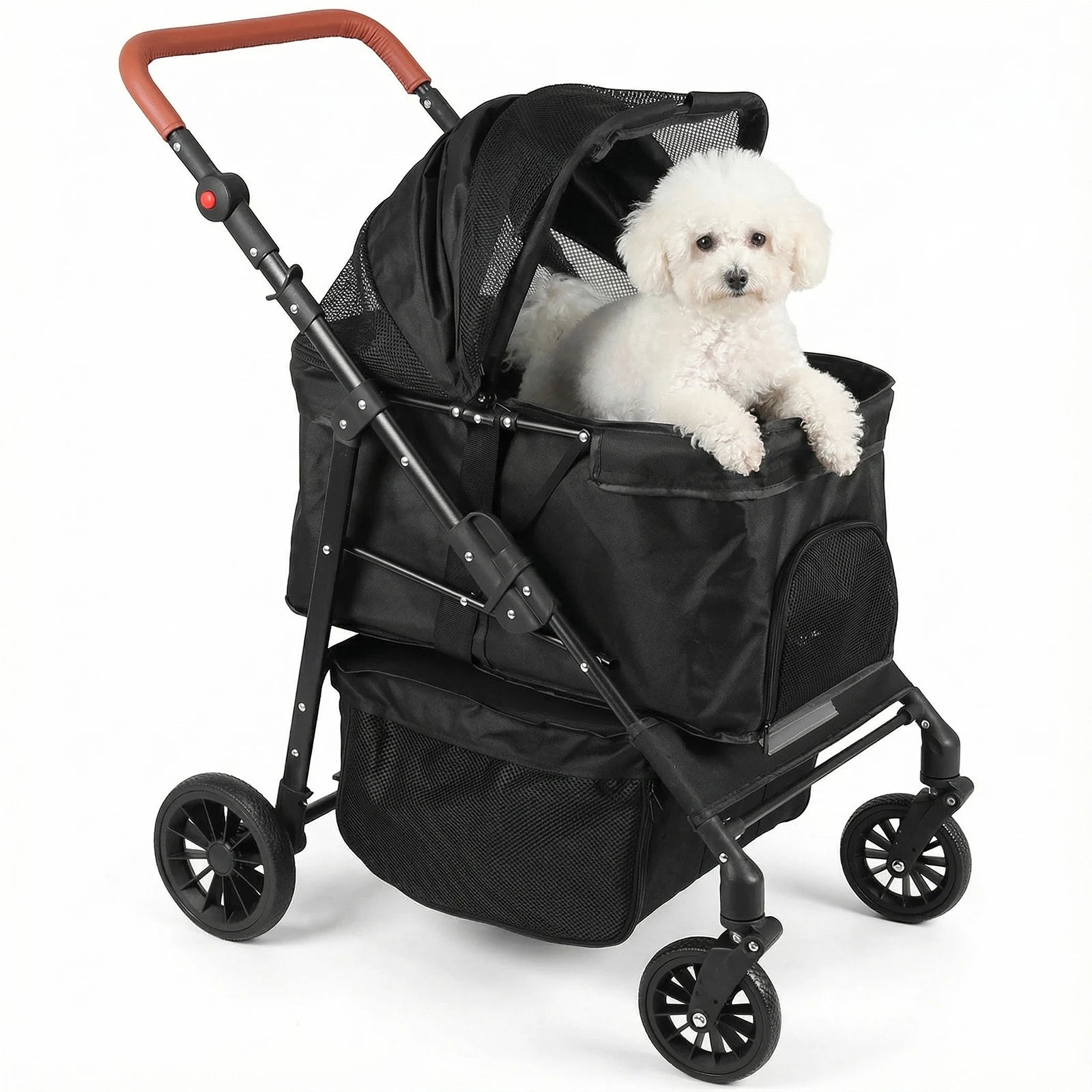 Pet Stroller Up To 33 Lbs Foldable Travel Jogger 4 Wheels Folding Adjustable Handle Reflective Strip for Jogging Running