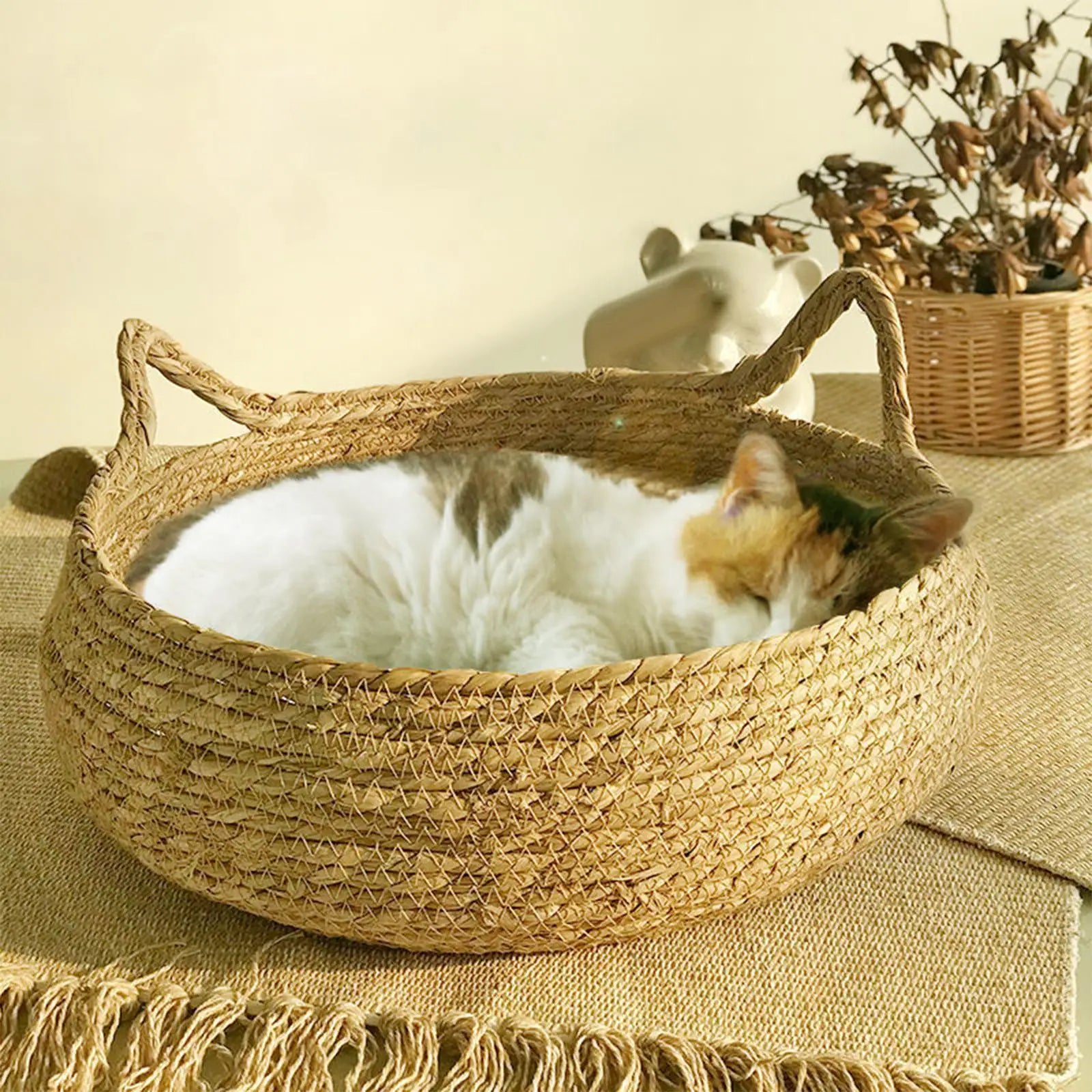 Blue Cardboard Cat Scratcher Bed with Removable Cushion — Portable Kitten Scratch Pad & Nest (40cm)
