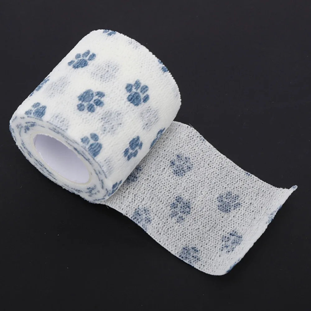 Elastic Fiber Pet Self-adhesive Bandage Stretchable Non-woven Fabric Dog Paw Wrap Printed Paw Pattern Breathable