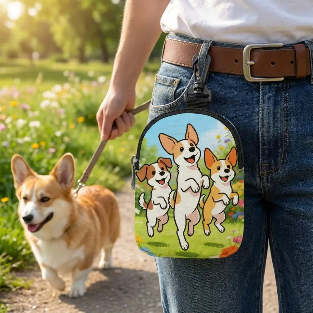 Dog Training Snack Bag with Hook Buckle (Cartoon Print, Waterproof)