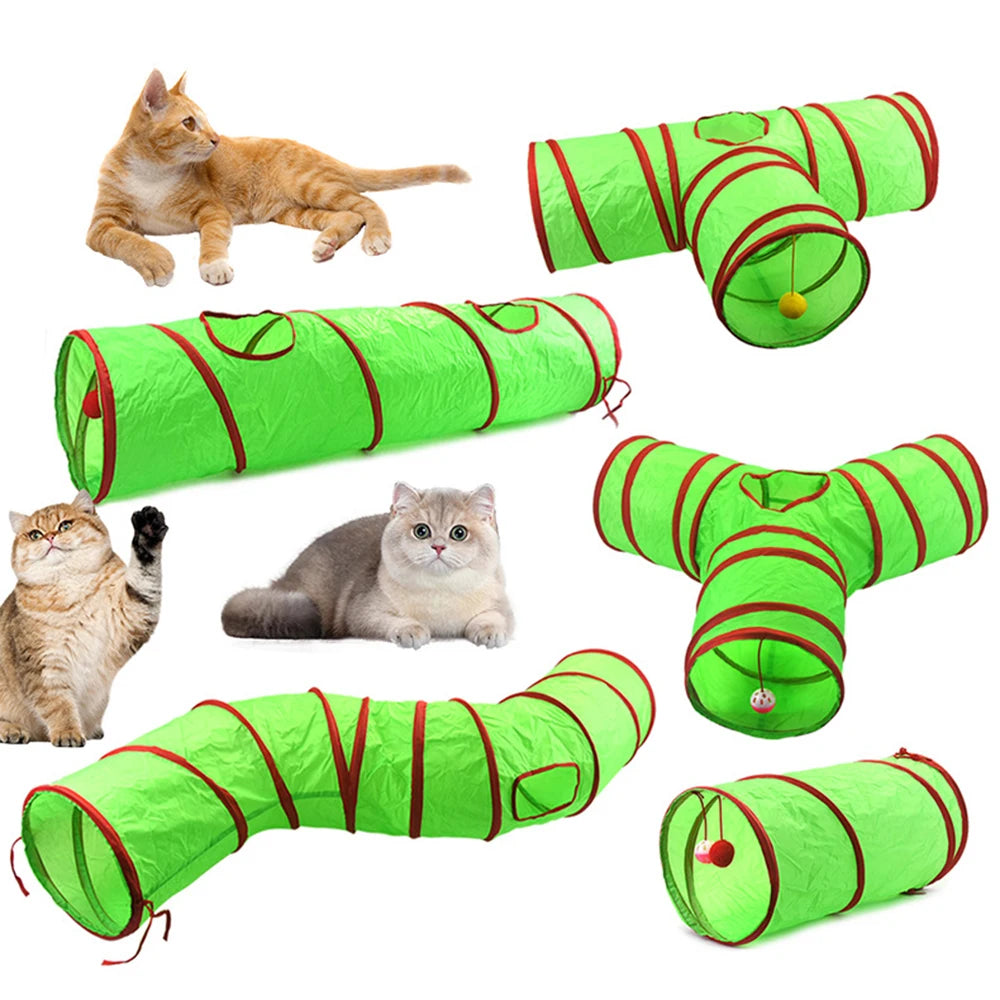 Christmas Cat Tunnel Toy — Foldable Crinkle Play Tube for Interactive Training