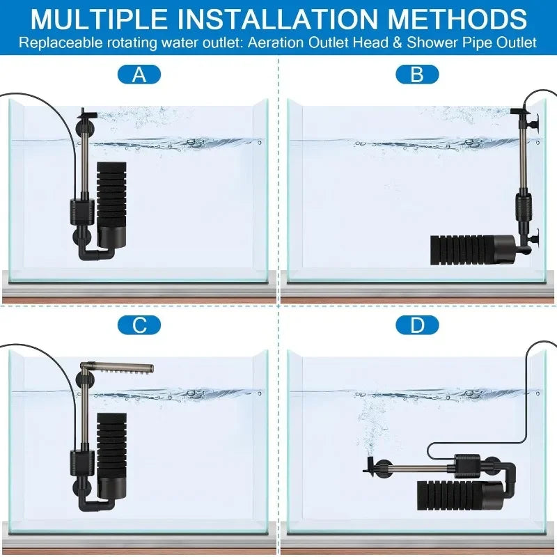 USB Aquarium Sponge Filter (Quiet, Wave Maker, Oxygenator, Freshwater & Saltwater)