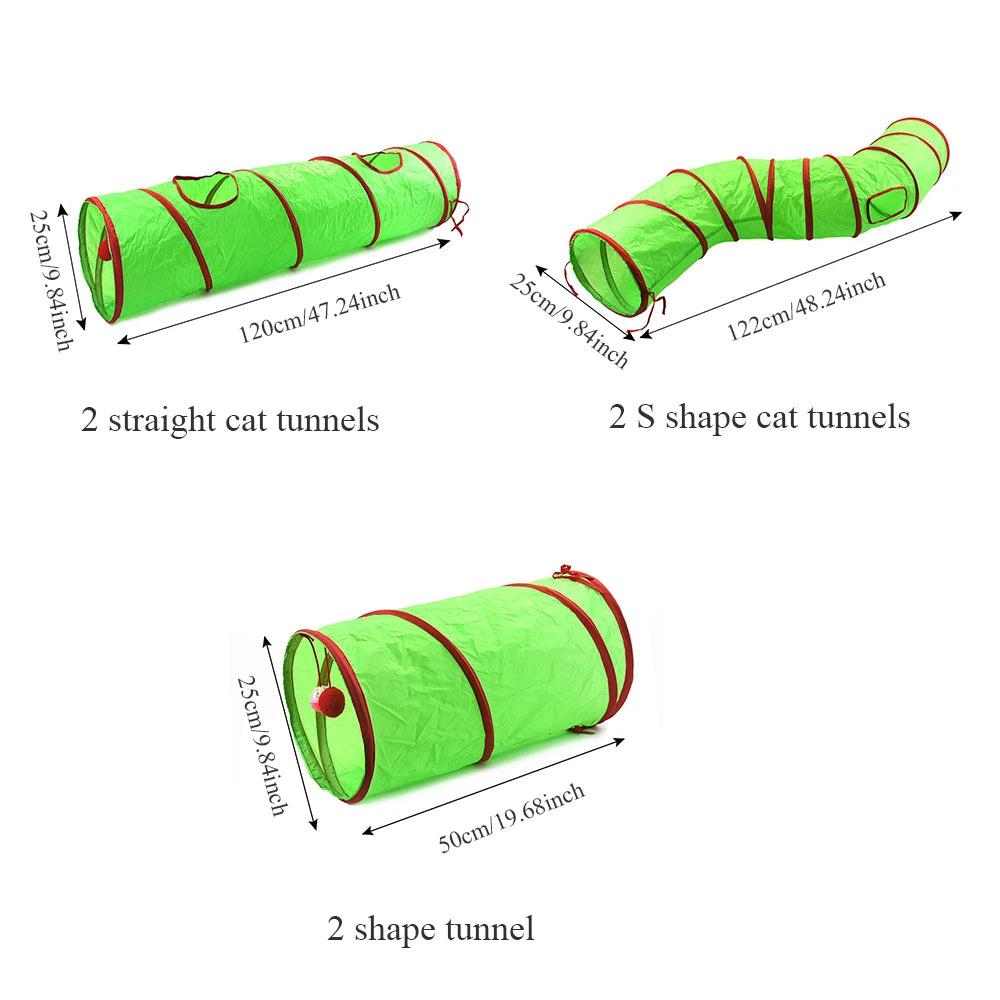 Christmas Cat Tunnel Toy — Foldable Crinkle Play Tube for Interactive Training