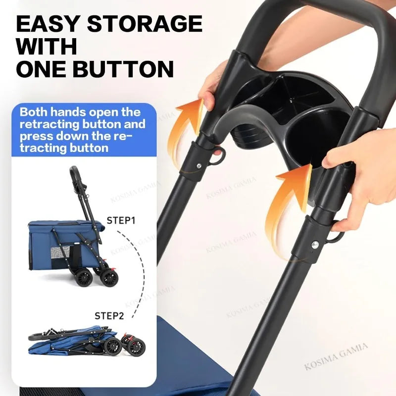 Portable Foldable Pet Stroller 4 Wheel Shockproof Breathable Cat Dog Stroller Outdoor Small Medium Large Pet Suitable