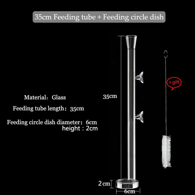 Glass Aquarium Shrimp Feeder Bowl & Tube (Transparent, Snail & Shrimp Food Dish)