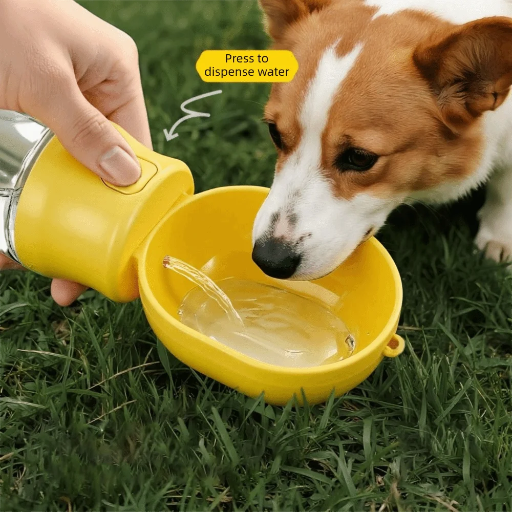 Leak-proof Outdoor Dog Water Bottle with Filter Sealed Dog Water Dispenser Separate Wet and Dry Areas Press Design