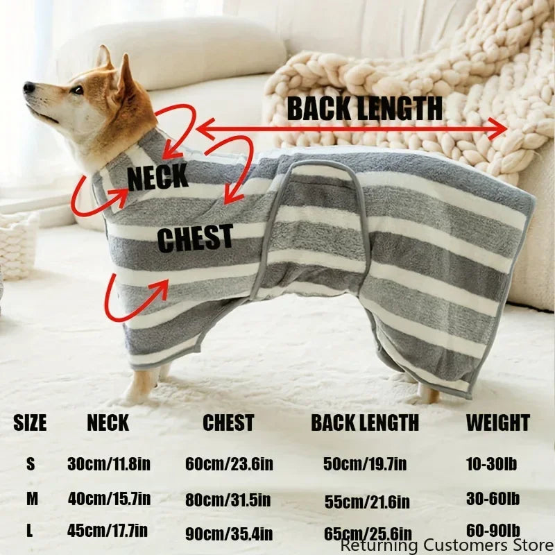 1PC Dog Bathrobe Drying Coat Super Absorbent Bath Robe for Large Dogs Fast Drying Pet Towel for Dogs and Cats Bath Towel