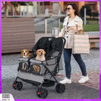 Foldable Double Pet Stroller with Adjustable Sunshade Storage Basket and Pet Travel Accessories for Dogs Cats Small Animals
