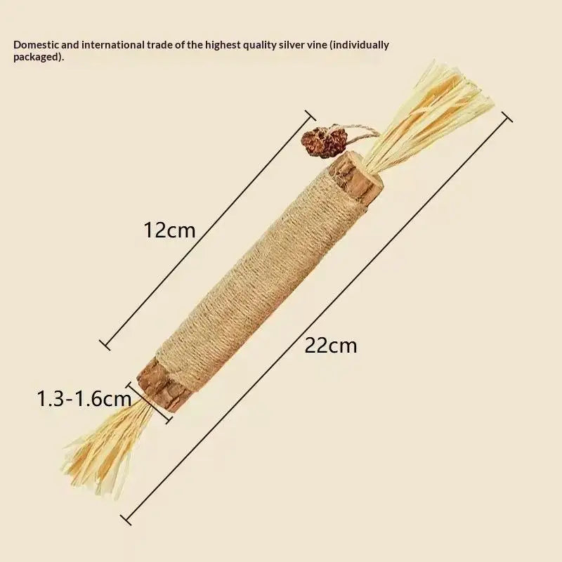 Natural Wood Knotweed Cat Teething Stick Set with Raffia & Sisal Rope