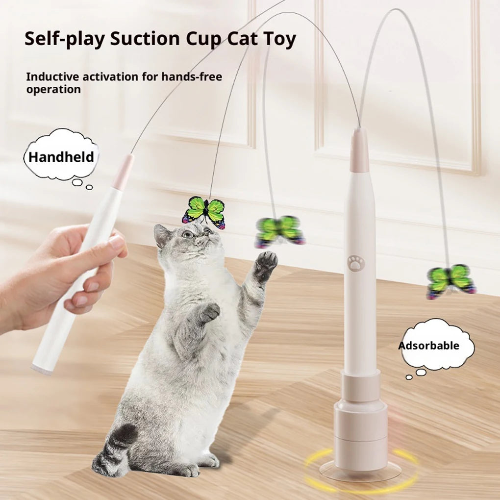 Electric Butterfly Suction Cup Cat Toy — Automatic Rotating Flutter Bug Wand for Kittens