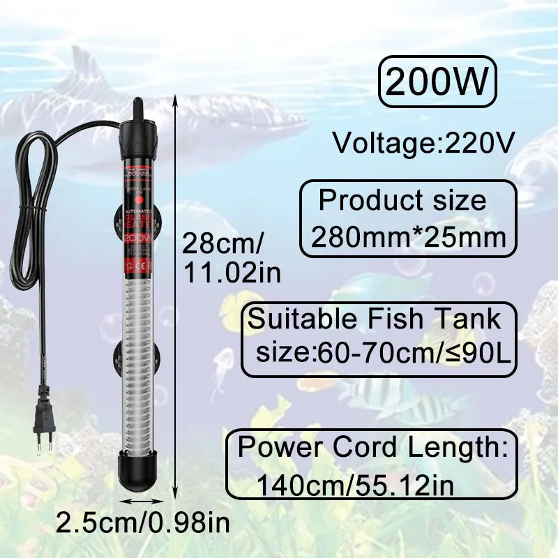 Aquarium Submersible Heater Fish Tank Water Heating Rod Constant Thermostat Temperature Control 220V 25W/50W/100W/200W/300W