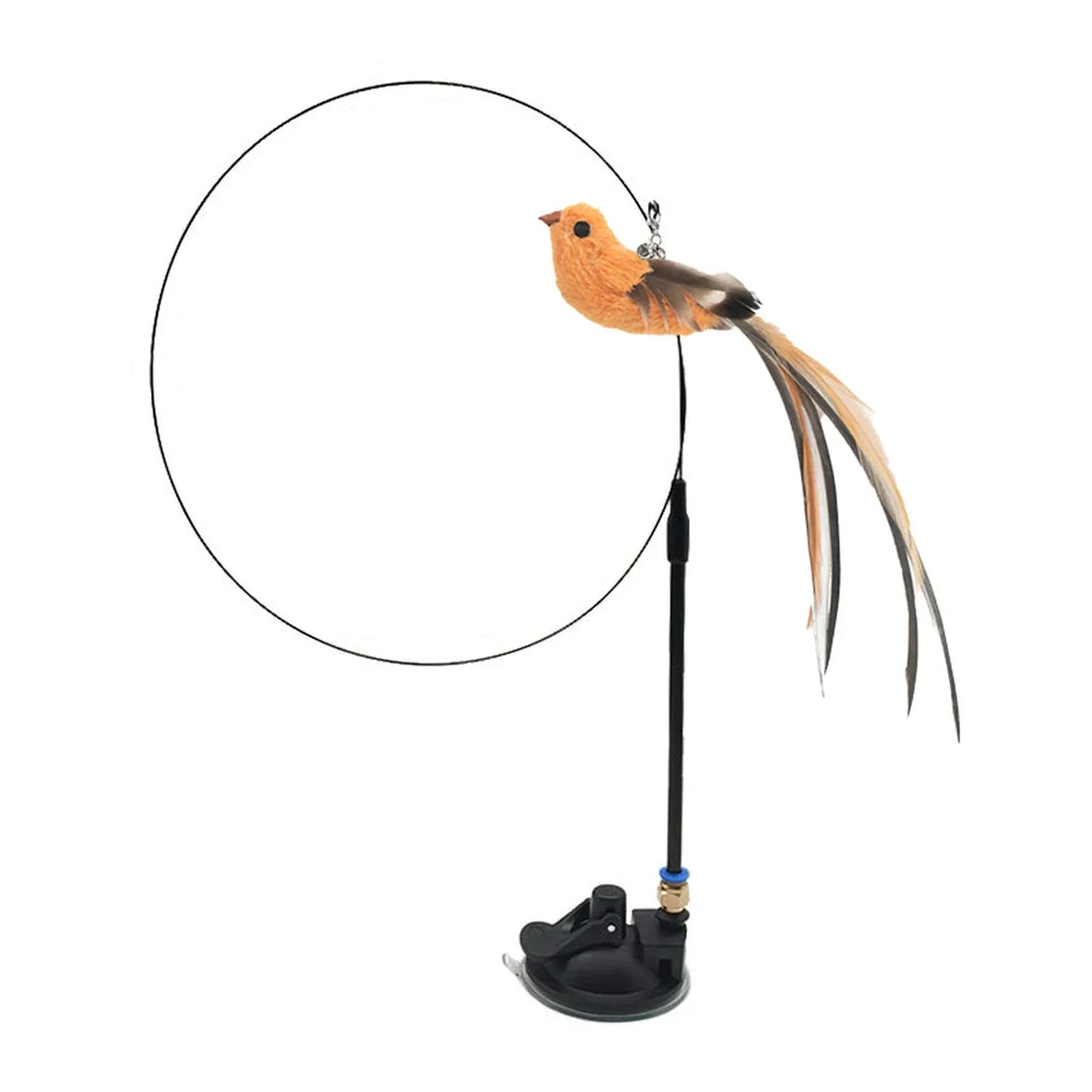 Simulated Bird Feather Cat Teaser Stick with Epoxy Sucker & Steel Wire Rod