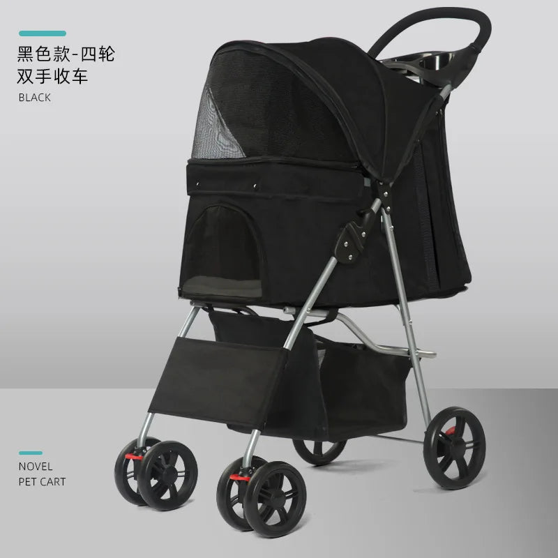 Pet Stroller for Small Dogs and Cats, Easy Foldable Travel Carrier, Portable Pet Carriage for Outdoor Walking