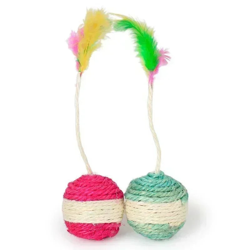 Sisal Feather Scratching Ball Cat Toy — Interactive Training & Play Toy for Kittens