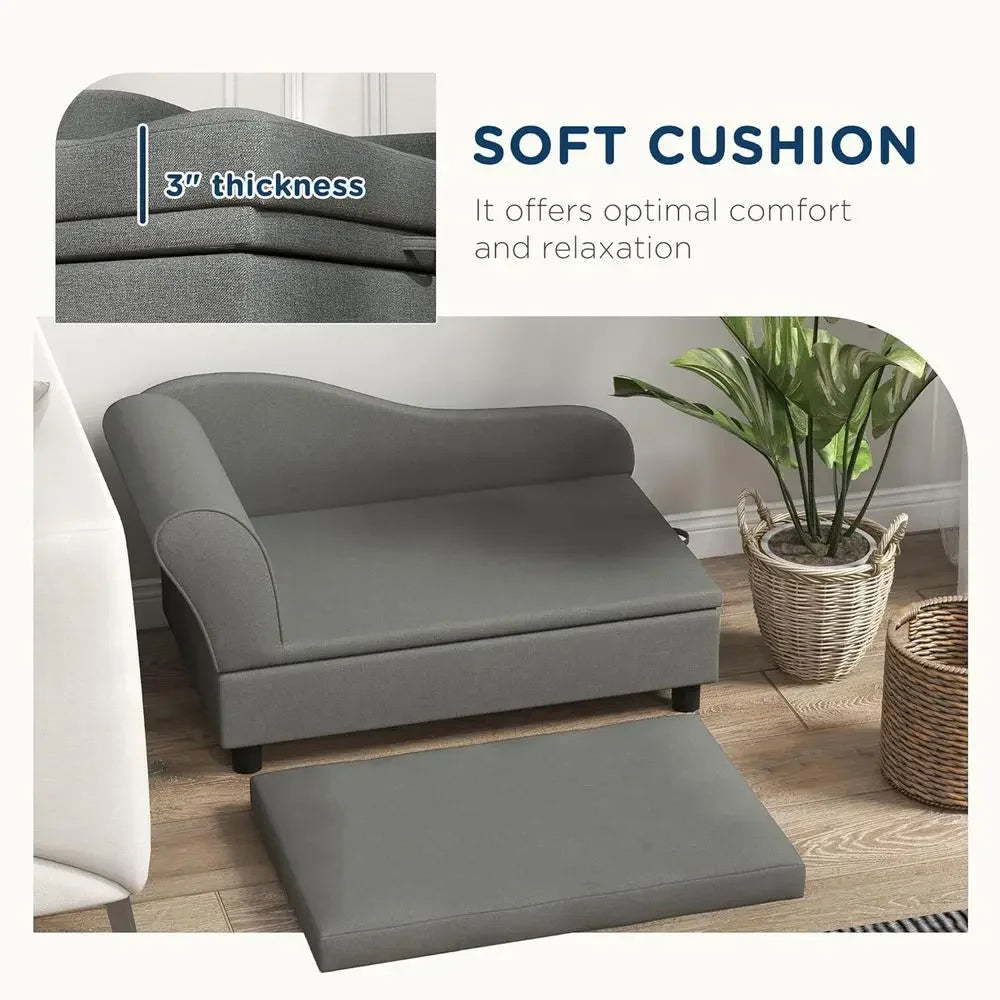 Elevated Dog Bed with Hidden Storage & Soft Cushion (Gray)