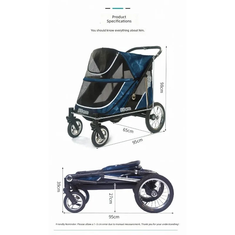 Pet Stroller for Large Dogs and Multiple Cats, Spacious Dog Cat Carrier, Durable Pet Travel Cart, Outdoor Walking Jogging