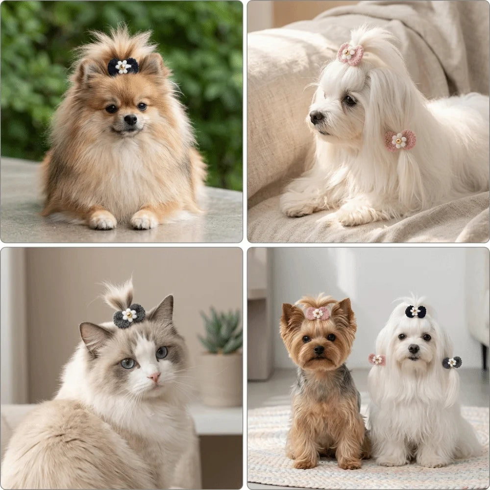 12Pcs Yarn Bow Pet Hair Bow Elastic Band Various Colors Dog Hair Tie Soft Texture Cute Style Pet Hair Accessory Pet Grooming
