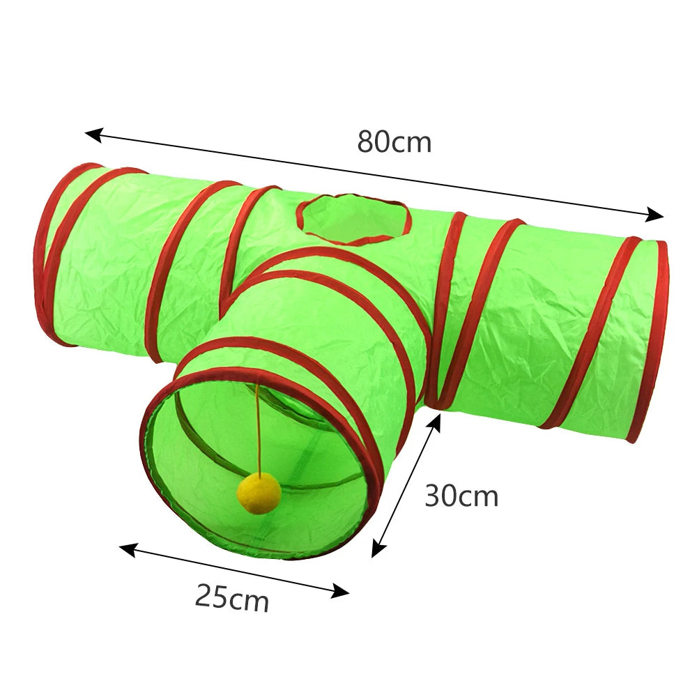 Christmas Cat Tunnel Toy — Foldable Crinkle Play Tube for Interactive Training