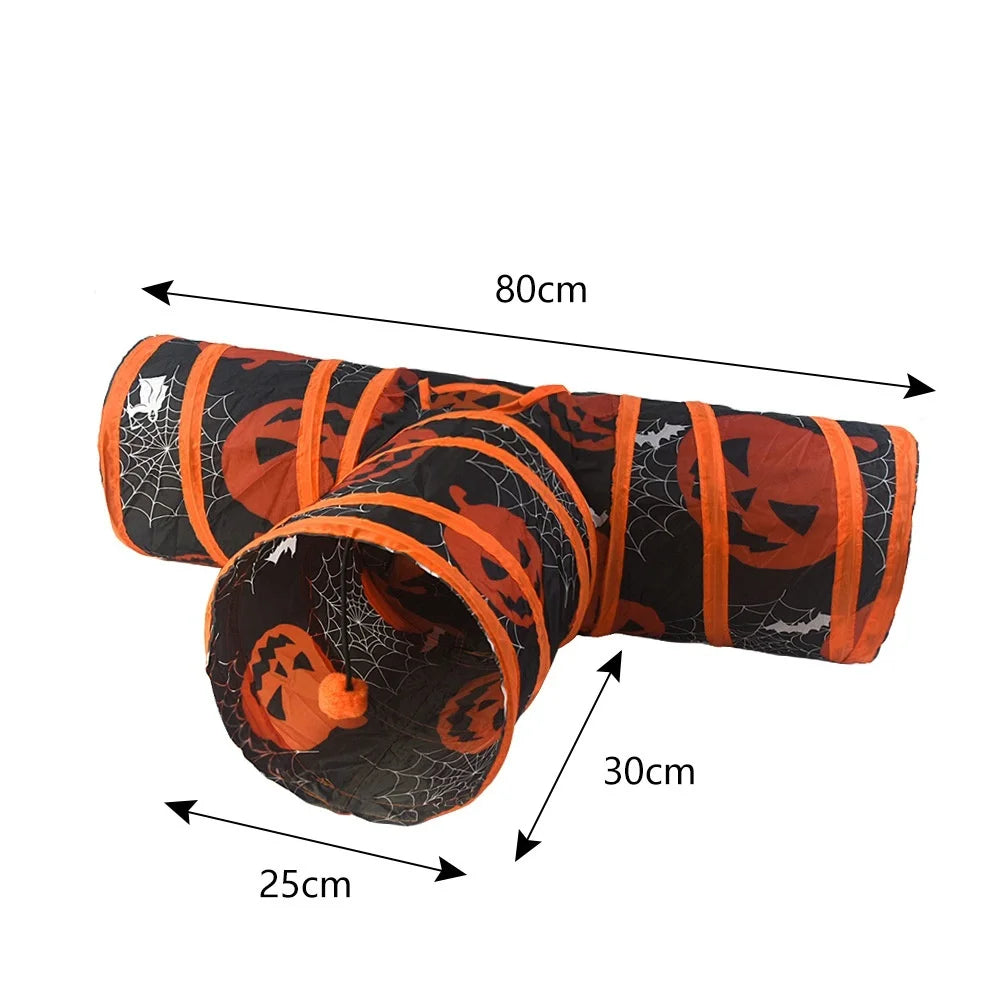 Halloween S/T Shape Collapsible Cat Tunnel Tube — Indoor & Outdoor Kitty Training Play Toy