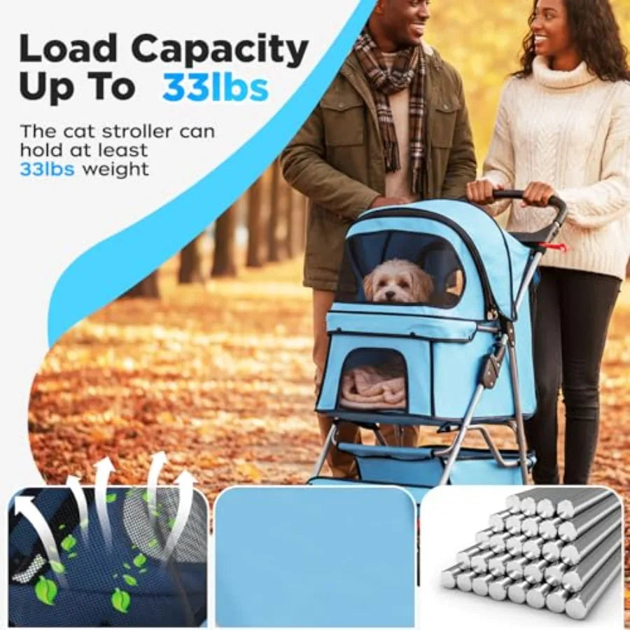 BestOffice Pet Stroller for Small Medium Dogs Cats, 4-Wheel Foldable Dog Stroller with Cup Holder, Lightweight Travel Carrier,