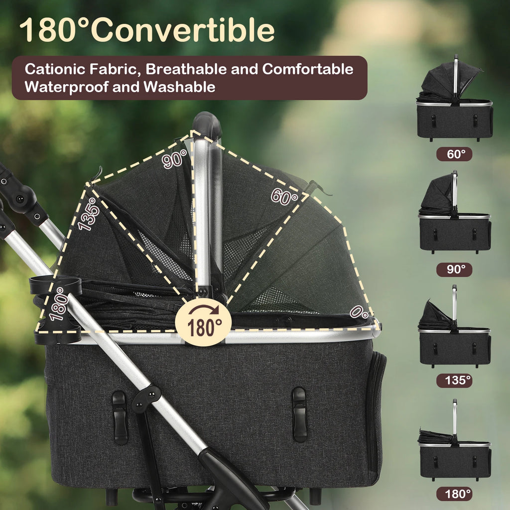 4-Wheel Pet Stroller with Detachable Carrier (Foldable, up to 50lbs)