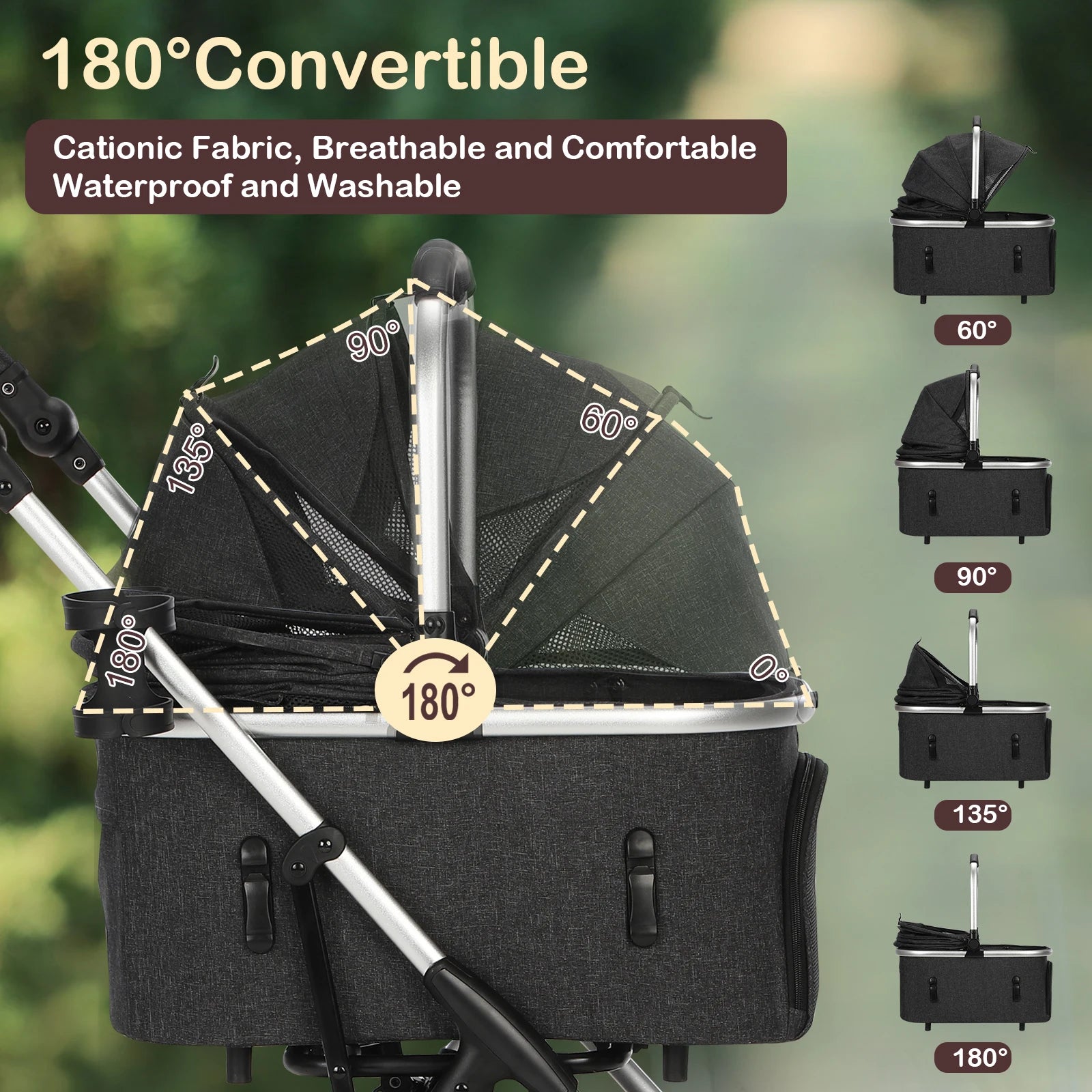 4-Wheel Pet Stroller with Detachable Carrier (Foldable, up to 50lbs)
