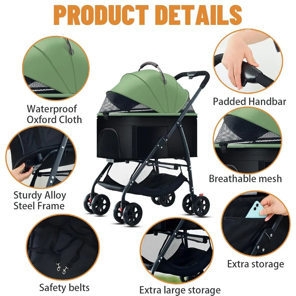 Dog Stroller Wagon 3-in-1 Pet Carrier with Removable Cat Stroller for Medium Dogs Up to 55lbs Dog Carrier Backpack Daily Use