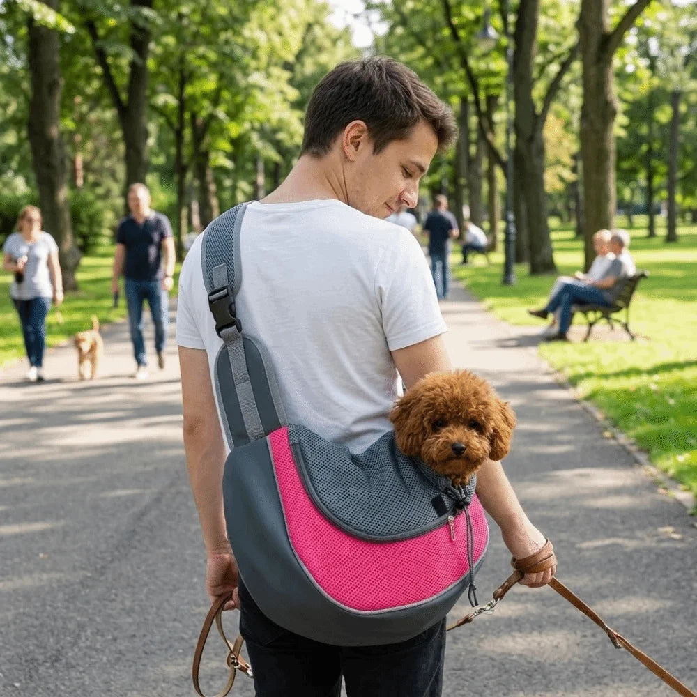 Breathable Mesh Pet Sling Carrier Large Capacity Soft Fabric Crossbody Pet Bag Adjustable Strap Light Weight Cat & Dog Carrier