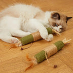 Natural Wood Knotweed Cat Teething Stick Set with Raffia & Sisal Rope