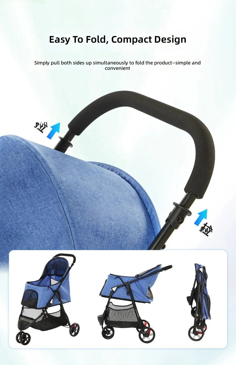 Pet Stroller Lightweight, 3-Wheel Dog Cat Carrier for Small to Medium Pets, Portable Travel Cart, Outdoor Walking