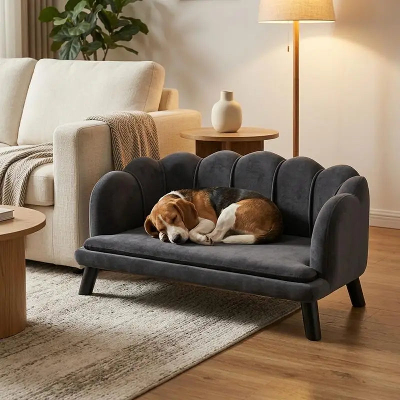 PawHut Pearl Design Pet Sofa with Solid Wood Legs (Charcoal Gray)