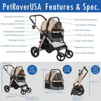 Pet Rover Prime 3-in-1 Luxury Dog/Cat Stroller (Travel Carrier + Car Seat + Stroller) with Detach Carrier/Pump-Free Rubber Tire