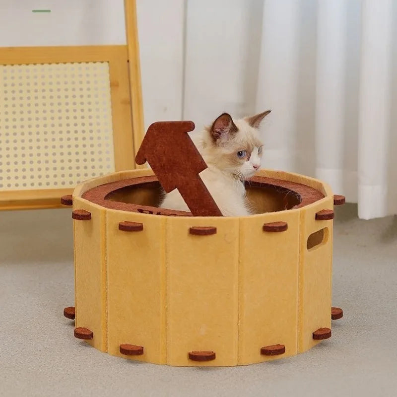 Round Nest Cat Bed with Built-In Scratch Pad