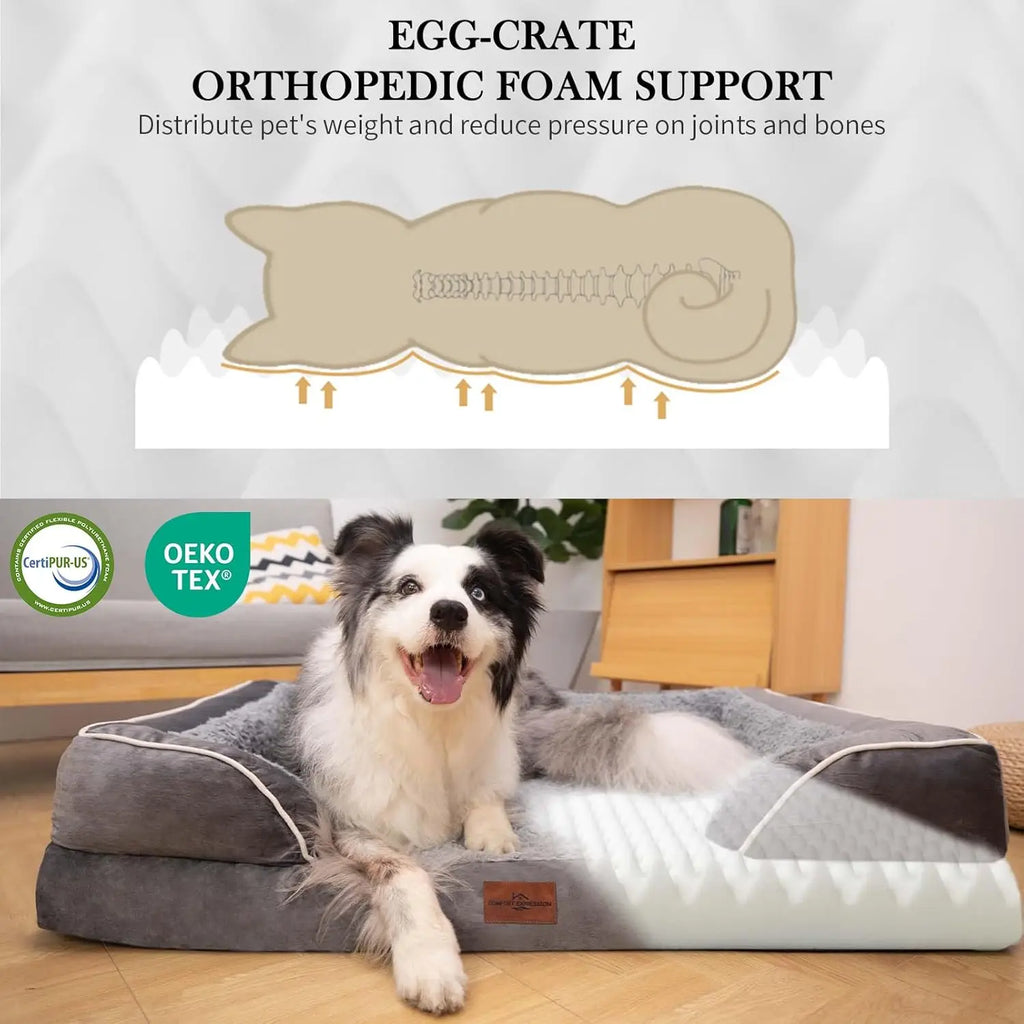 42x30in Orthopedic Dog Bed for Extra Large Dogs, Waterproof Egg Crate Foam (Grey)