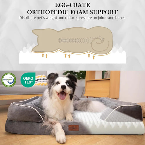42x30in Orthopedic Dog Bed for Extra Large Dogs, Waterproof Egg Crate Foam (Grey)