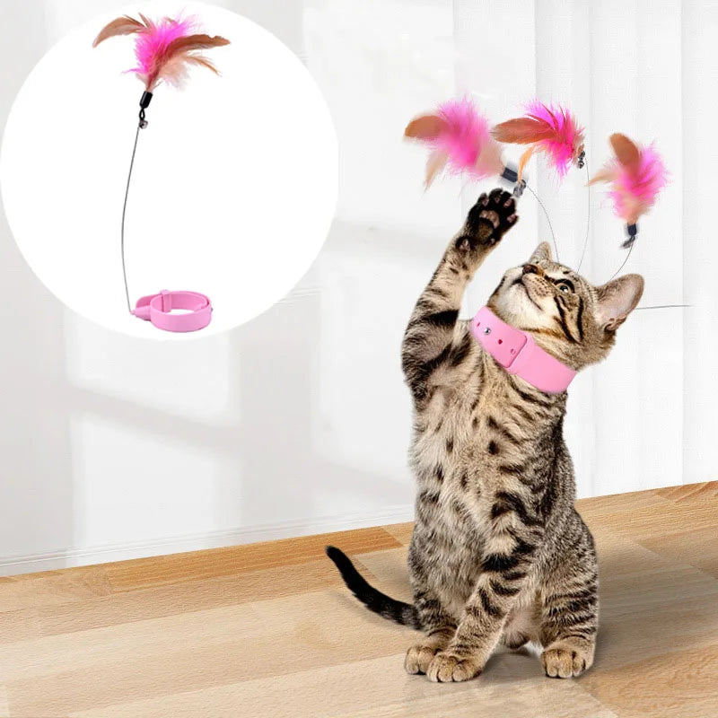 Feather Teaser Wand with Bell & Pet Collar — Interactive Kitten Training Toy for Cats