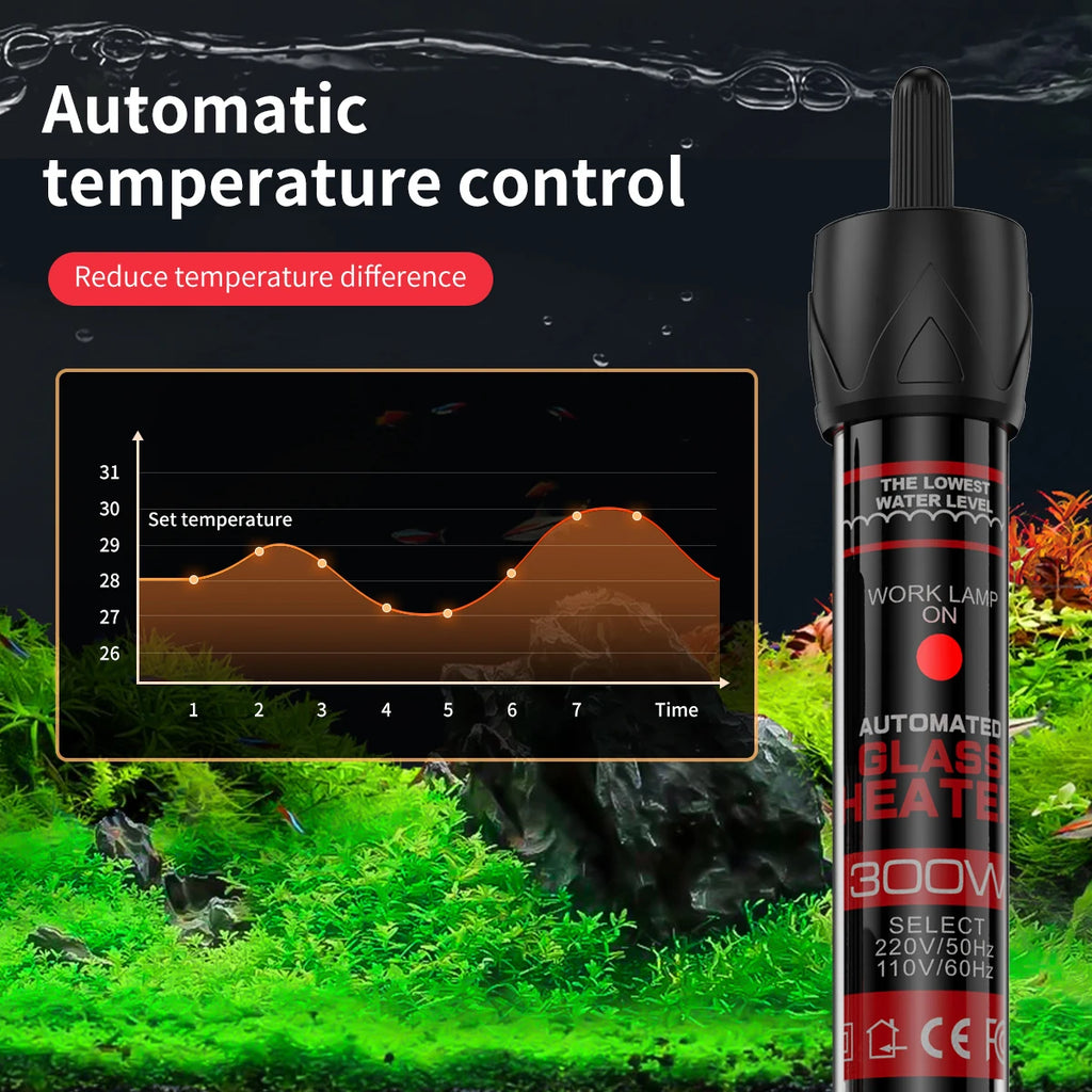 Adjustable Submersible Aquarium Heater Rod (25–300W, 110–220V, Thermostat Control)
