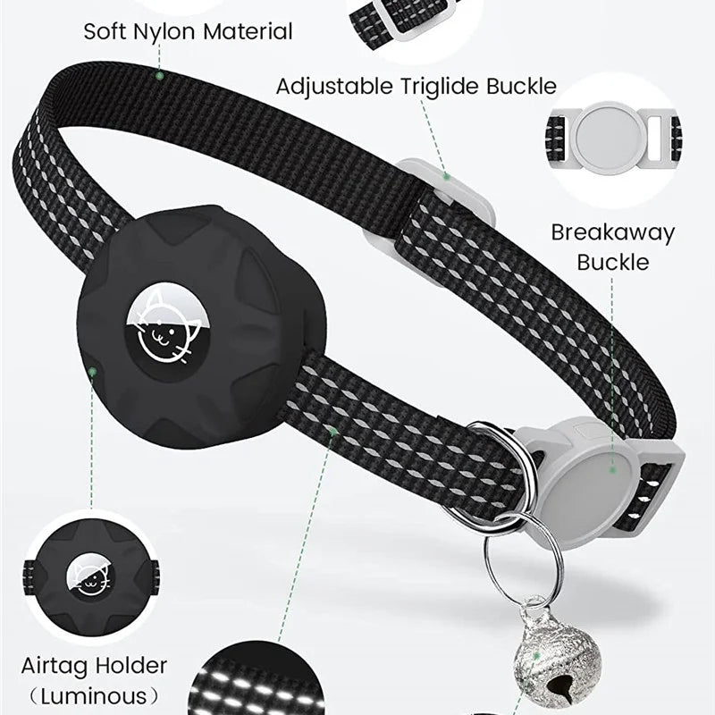 AirTag Cat & Dog Collar Silicone Sleeve — Reflective 3-Wire Tracker Holder with Bell