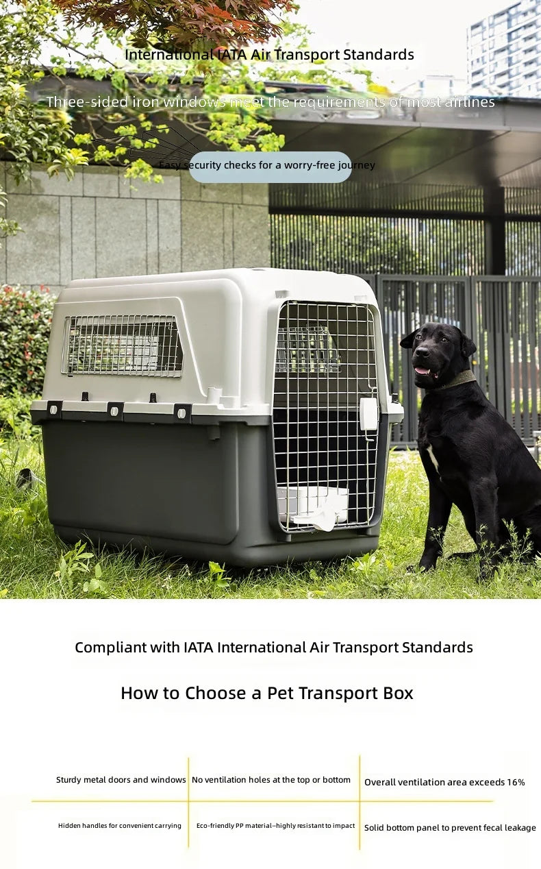 Pet Carrier, Large PP Dog Cat Travel Crate, Durable Airline Approved Pet Transport Box for Cats and Dogs, Portable Kennel