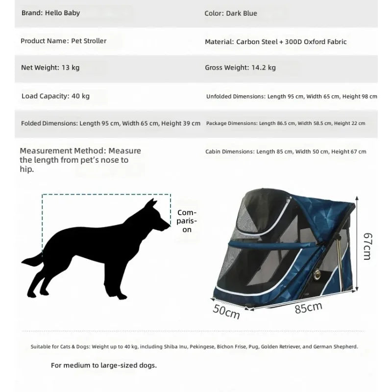 Pet Stroller for Large Dogs and Multiple Cats, Spacious Dog Cat Carrier, Durable Pet Travel Cart, Outdoor Walking Jogging