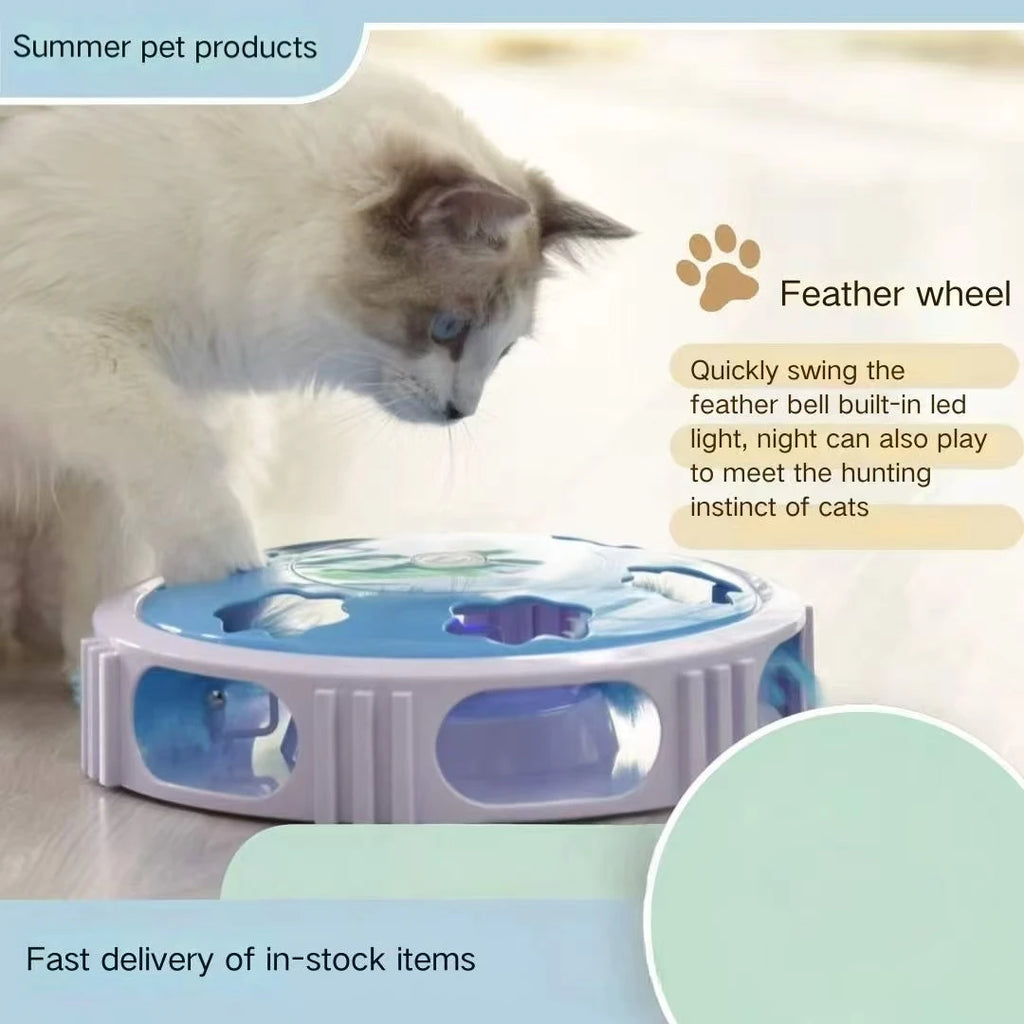 Electric LED Cat Turntable Feather Toy — Auto-Rotating Light-Up Interactive Cat Toy